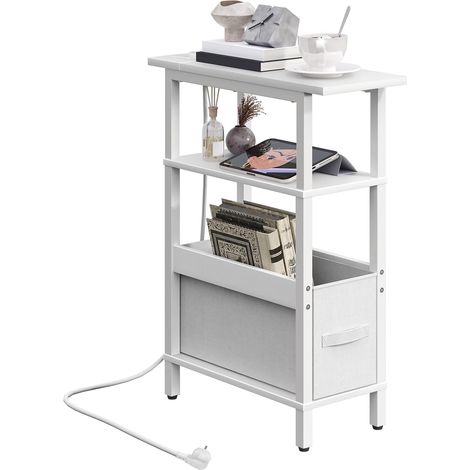 Table d’Appoint étroite, Bout de Canapé avec Station de Charge, Table de Chevet avec Tiroir Amovible, Bout de Canapé pour Espace Limité, Chambre, Blanc AETBW125UE01 (1/5)