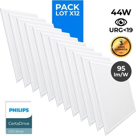 Barcelona Led – Lot de 12 panneaux LED 60x60 extra-plats – Driver Philips – 44W – 3800 lm – Blanc chaud 3000K, neutre 4000K, froid 6000K
