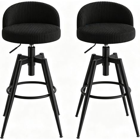 Set de 2 taburetes de bar giratorios y regulables en altura con pana y metal negro MODENUIT (1/5)