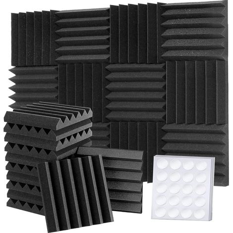 Mousse Acoustique, 30 x 30 x 5 cm (Densité :25 kg/m³) Mur Insonorisant 3D Haute Densité, Matériaux d'Insonorisation pour Salles d'Enregistrement et Bureaux (12 Morceaux, Noir) (1/5)