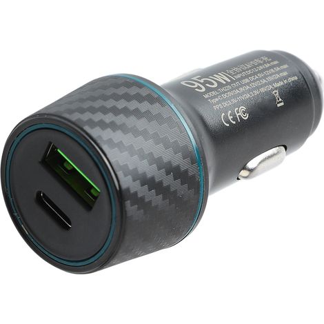 Chargeur de voiture DC 12-24V 95W USB PD, double Port, charge rapide, adaptateur allume-cigare en Fiber de carbone pour camion (1/5)