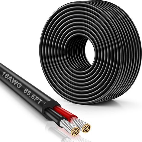 Fil Électrique 16 AWG 20 m, 2 x 1,5 mm², Cuivre Étamé À 2 Conducteurs, Flexible Basse Tension pour LED, Automobile, Haut-Parleurs, CCTV, 5V/12V/24V et Projets DIY (1/5)