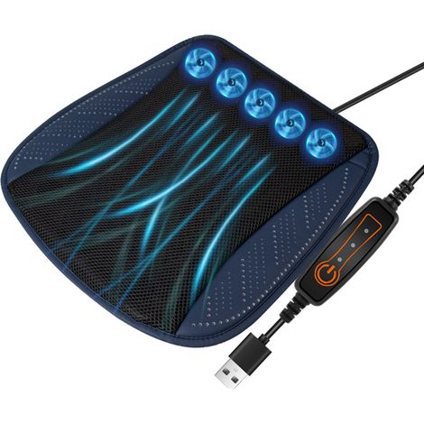 Cojín de asiento ventilado con puerto USB, fresco y transpirable para el verano, compatible con todos los asientos de coche, sillas de oficina y de hogar, azul marino. (1/5)