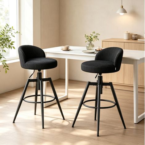 Set di 2 sgabelli da bar 42x42x87,5 cm in tessuto nero, girevoli per cucina – MEUBLIV (1/5)
