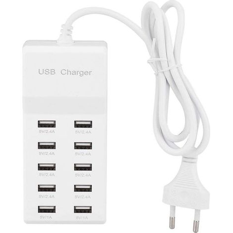 Fdit Chargeur Mural USB 10 Station de Chargement USB Multi-Ports 100-240V Bandeau d'alimentation pour hub USB de Voyage avec Cordon pour Plusieurs appareils(UE) (1/5)