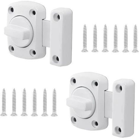 SABIR-Lot de 2 verrous antivol avec vis, verrou à rotation, verrou de porte pour salle de bain, chambre, toilettes. (1/4)