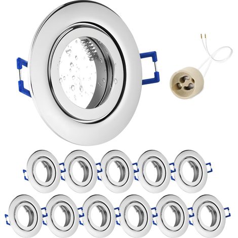 12x Spot LED Encastrable 230V IP44 Cadre Avec Douille GU10, Spots de plafond en Aluminium Chrome, Rond plat Spots Salle de bain spot cadre d'encastrement 68mm pour extérieur- intérie (1/5)