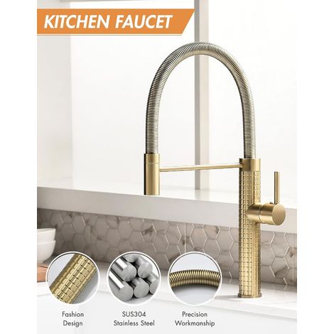1 Robinet De Cuisine Doré,Douchette Extensible,Pivotant 360°,Haute Pression,Évier (1/5)