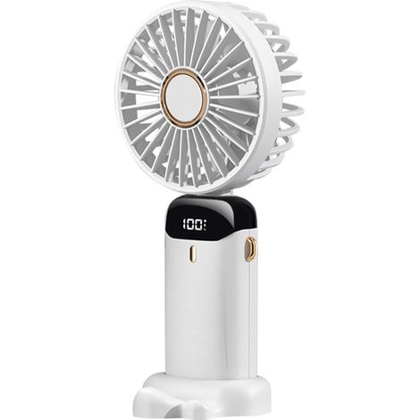 USB-wiederaufladbarer Ventilator, 4000 mAh, 5 Geschwindigkeitsstufen, Digitalanzeige, ABS/PC, Pink/Weiß/Blau/Grün, tragbar, mit Trageschlaufe (1/5)