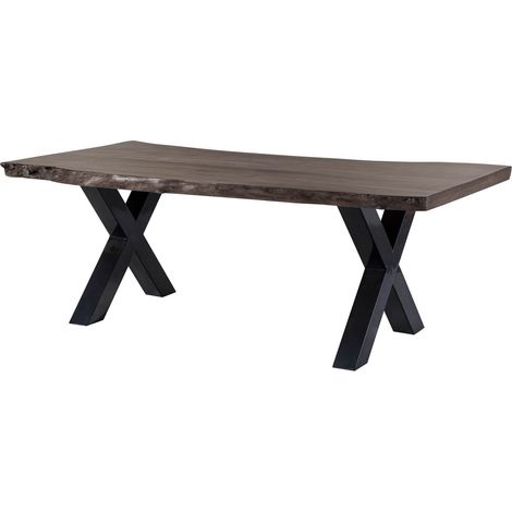 Tavolo da pranzo in legno acacia - laccato grigio / ferro X - antracite lucido 220x90x77 FREEFORM 5
