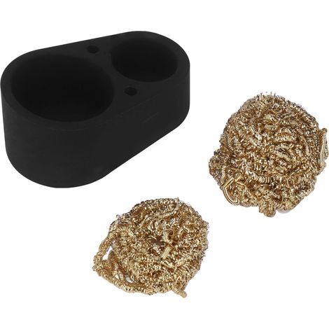 Nettoyeur de panne de fer à souder en laiton, fil de nettoyage avec support silicone double boule, accessoire de soudure (1/5)