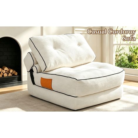 Poltrona letto pieghevole in velluto a coste bianco, divano futon da pavimento convertibile MODENUIT (1/5)