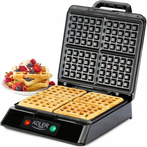 Waffeleisen für 4 knusprige Waffeln, hohe Leistung 1500 W, Deckel mit Verschluss + Rezept