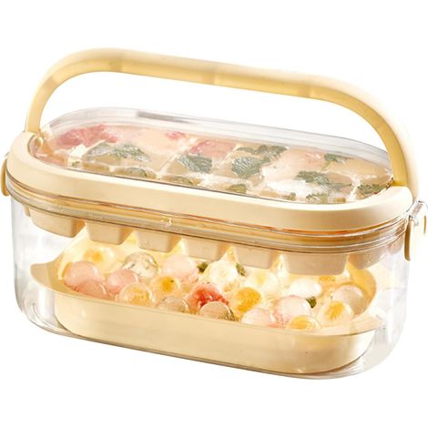 Plateau De Moule à Glaçons, Boîte Congelée pour Réfrigérateur 2 Couches 54 Grilles Extérieures Portables Grande Capacité pour Le Café Glacé, Le Whisky Et Les Cocktails à la Maison(Beige) (1/5)