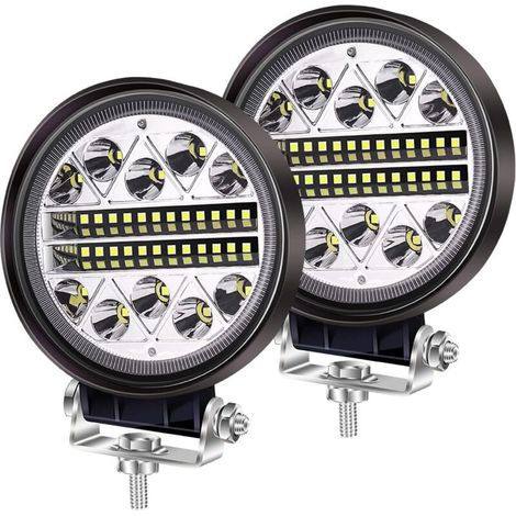 102W LED Travail lumière Offroad Conduite antibrouillards, 2PCS Rondes LED Pods Spot Flood Combo Lights 12V 24V Feux auxiliaires pour Camion Tract Voiture 4x4 ATV UTV SUV Bateau (1/4)