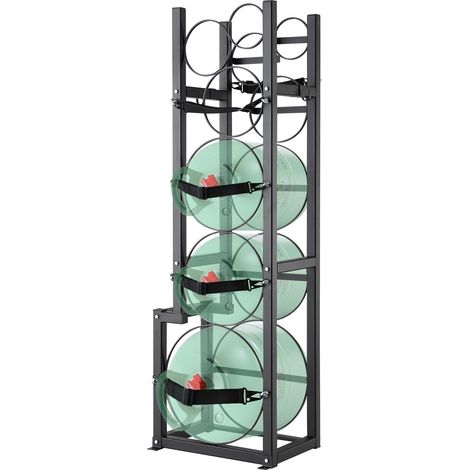 Rack Bouteille de Gaz, Capacité 1x22,7 kg, 2x13,6 kg, 3 Autres Petits, Support de Cylindre de Réfrigérant 39,5x33x126,5 cm, Rayonnage Stockage pour Fréon, Gaz, Oxygène, Azote, Fluide Frigorigène (1/5)