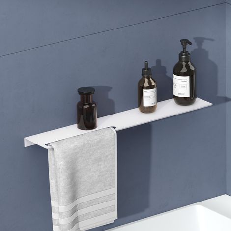 doporro Estante con Toallero Integrado de Aluminio Blanco Mate, 32×125×600 mm, Acabado con Recubrimiento en Polvo, Instalación con Taladro o Adhesivo, Reglo-06 (1/5)