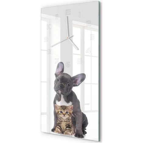 Horloge Murale Rectangulaire Verticale Design Moderne Déco Intérieure Chien et chat 30x60 cm (1/5)