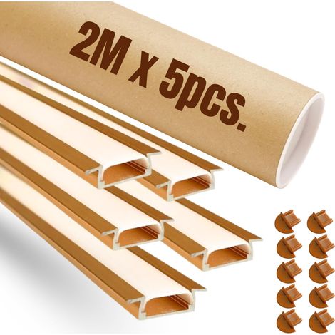 Evotrade – Pack de 5 profilés LED encastrables 2m en aluminium – Cover et embouts inclus – Éclairage intérieur élégant couleur bronze doré (1/5)