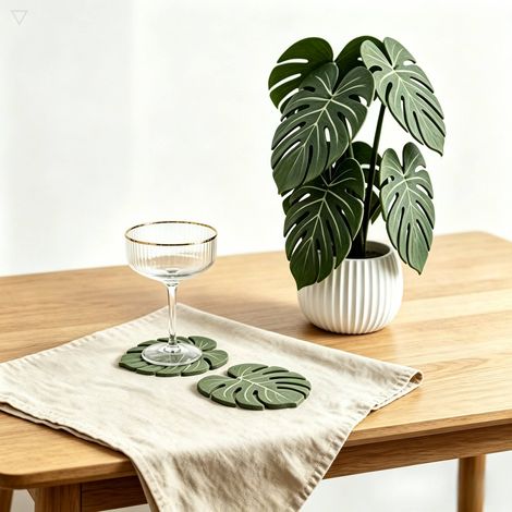 1 Pièce, Couleur Blanche, de Dessous de Verres Feuille de Monstera et Pot, pour Bureau, Maison, Plantes (1/5)