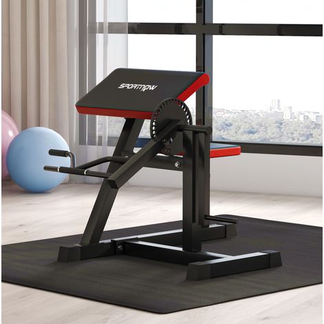 Banco curl bíceps tríceps (105x95x80 cm), asiento regulable en 5 alturas, 25 ángulos, cuero sintético negro (1/5)