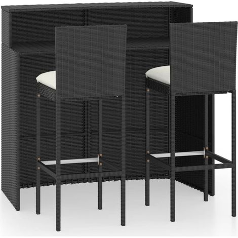 Set de 1 Table et 2 Tabourets de bar de jardin avec coussins, Ensemble Table et Chaises Noir OIB7696E (1/5)
