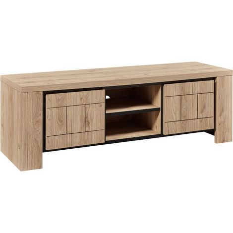 Meuble TV 2 portes 2 niches aspect bois finition Castel Oak - SORIEL
