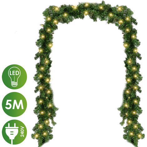 Randaco Guirnalda navideña con guirnalda luminosa integrada de 5 m verde con 100 LED