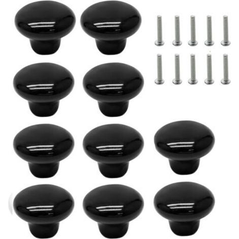 Boutons de meuble ronds en céramique noire – Lot de 10 pièces, diamètre 25 mm, finition lisse et élégante pour armoires et portes (1/5)