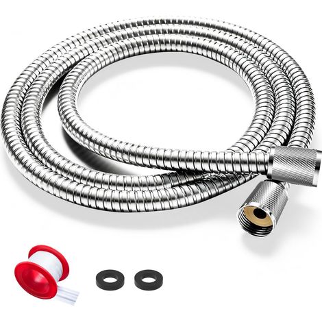 Tuyau douche rechange acier inoxydable 1,8 m, étanche, standard G1/2 pour tuyau douche anti-explosion, anti-torsion résistant hautes pressions (argenté)