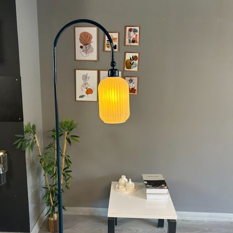 Lampadaire Toren Verre, Moderne, Lampadaire pour Salon, Chambre à Coucher, Chambre d'enfant avec Douille E27, Largeur 37 cm, Abat-jour Réglable, Lampadaire avec Tablette et Variateur (1/4)