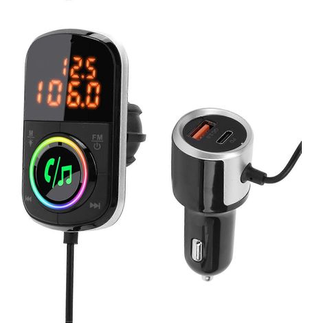 12–24 V Bluetooth-FM-Transmitter mit Freisprechfunktion, PD3.0/QC3.0-Schnellladefunktion, LCD-Display mit farbiger LED-Beleuchtung