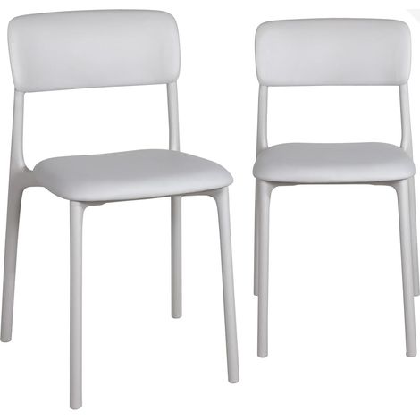 Ensemble de 2 chaises de cuisine, chambre ou salle à manger contemporaines en polypropylène avec coussin rembourré confortable et bordure en similicuir (rose) (1/5)