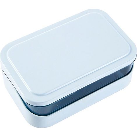 Porte-savon bleu avec couvercle et égouttoir amovible - Portable - Porte-savon rectangulaire de voyage (1/4)