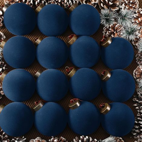 Lot de 15 boules de Noël en velours, bleu marine. (1/5)