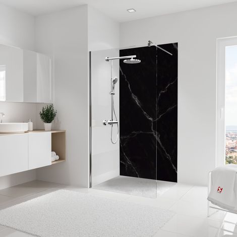 Schulte – Panneau mural de douche 100 x 210 cm – Marbre de carrare noir – Surface hydrofuge et imperméable – Installation rapide sur ancien revêtement