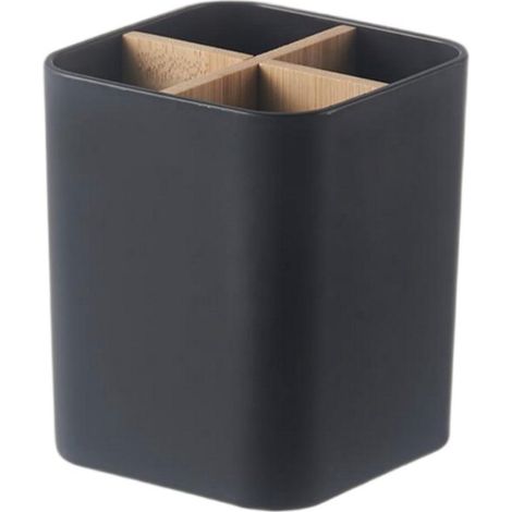 Bandeja organizadora para bolígrafos，11,611,910,5 cm，Separadores extraíbles de bambú y madera，Organizador de encimera de baño，4 compartimentos (1/5)