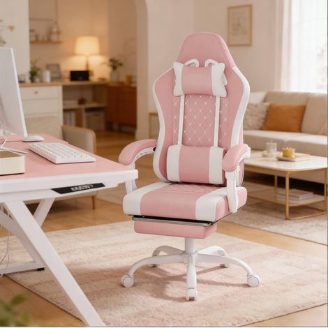 Ergonomischer Drehbürostuhl mit Massage, neigbarer Rückenlehne, Rosa/Weiß HAVRYA (1/5)