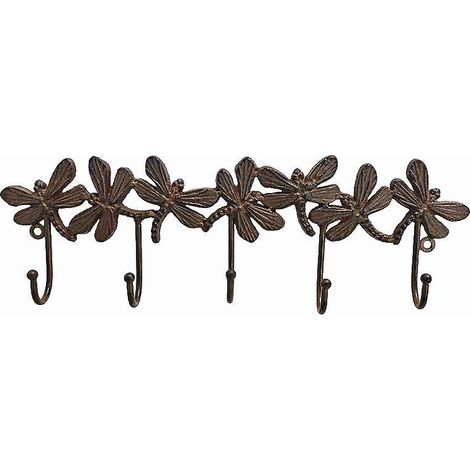 Patère libellules marron fonte 37x4x12cm