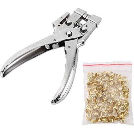 Pince à œillets avec 100 Oeillets Pince Perforeuse Diamètre de l'œillet 4,5 mm Perforateur d'œillets pour Bâches, Tentes, Sacs en Toile, Auvents, Couvertures de Piscine