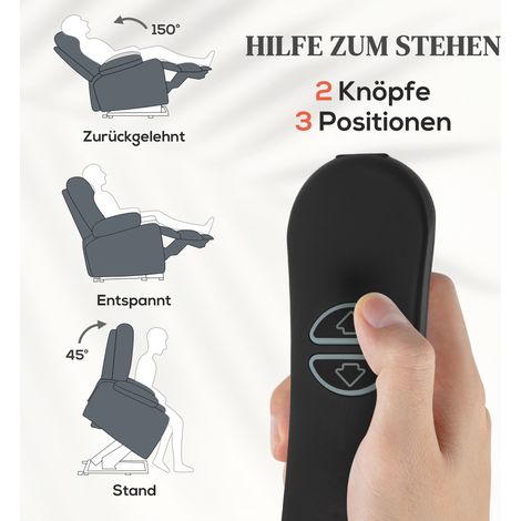 Fauteuil releveur électrique en velours côtelé doux, inclinable avec télécommande et rangements latéraux, gris anthracite (1/4)