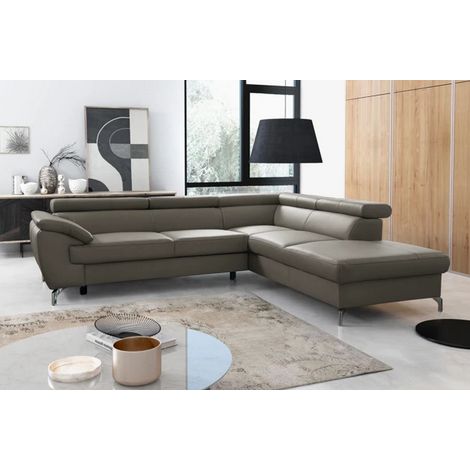 Canapé d'angle convertible en cuir italien de luxe 5/6 places FINLANDE avec coffre, taupe, angle droit (1/5)
