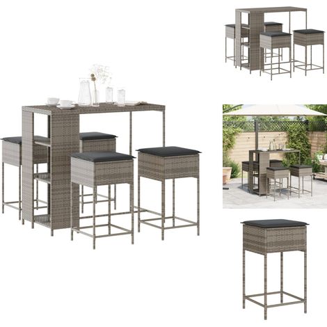 5-tlg. Gartenbar-Set mit Kissen Grau Poly Rattan - Gartensets - Gartenbar - Outdoor Möblierung - Rattan Gartenmöbel - Wetterfest