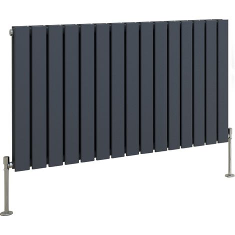 Designer Radiator Anthracite Flat Panel Central Heating with Angle Square Valve Horizontal Double 600x1020mm