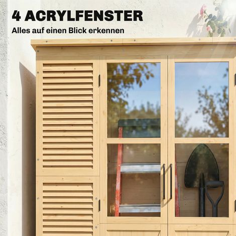 Armoire de jardin en bois, abri de rangement avec étagère, fenêtres acryliques, double porte, toit en asphalte, ventilation à lamelles, plaque de sol (1/5)