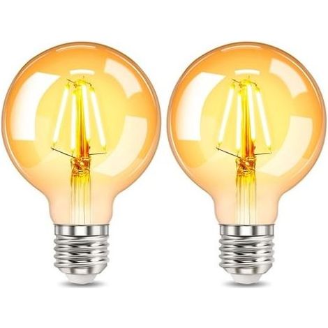 Ampoule LED E27 Vintage Dimmable 4W G80, 220-240V, 400LM Blanc Chaud, Équivalent Incandescence 40W, Ampoule LED Filament Décorative E27 Ambré Rétro pour Café, Restaurant, Lot de 2 (1/5)