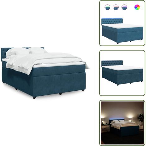 Sommier à lattes de lit et matelas bleu 140x190 cm velours - Sommier À Lattes De Lit - Sommiers À Lattes De Lit - Lit - Meuble De Chambre À Coucher (1/5)