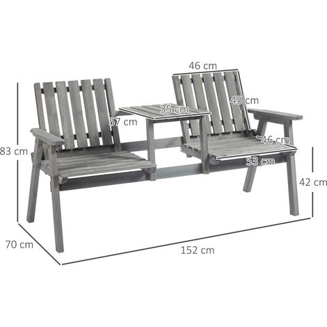 Banc de jardin avec table, Ensemble de salon de jardin, Meubles de jardin avec trou pour parasol, 2 chaises en bois massif, Gris, 152 x 70 x 83 cm, Pour terrasse et jardin (1/5)