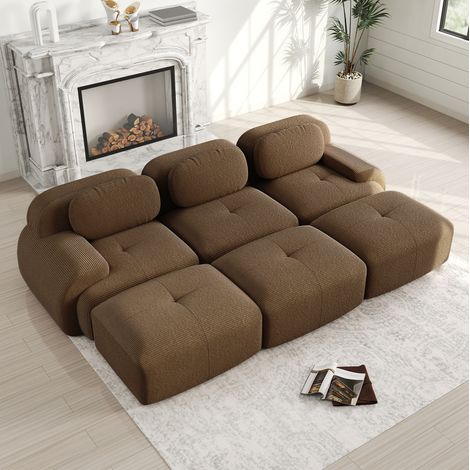 Ecksofa modular 298/178/75 cm aus Cord in Braun, ohne Montage (1/5)