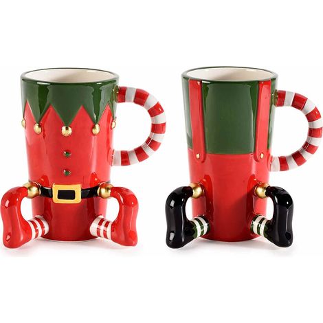 2 Tazze da Colazione in Ceramica a Forma di Elfi del Natale - Idea Regalo (1/2)